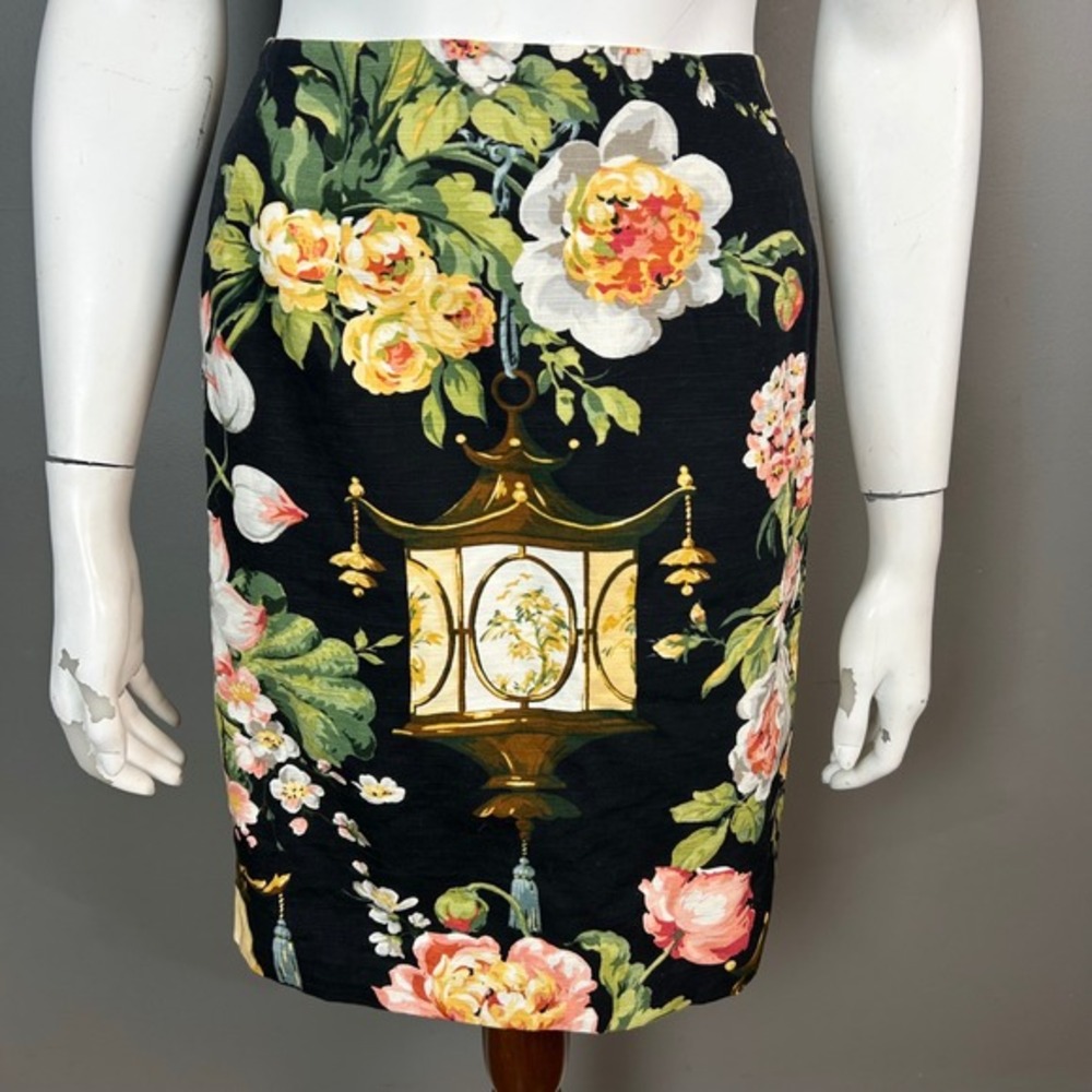 Steven‎ Stolman Pencil Skirt Size 4 NWT Chinoiserie Lantern Black Floral Cotton